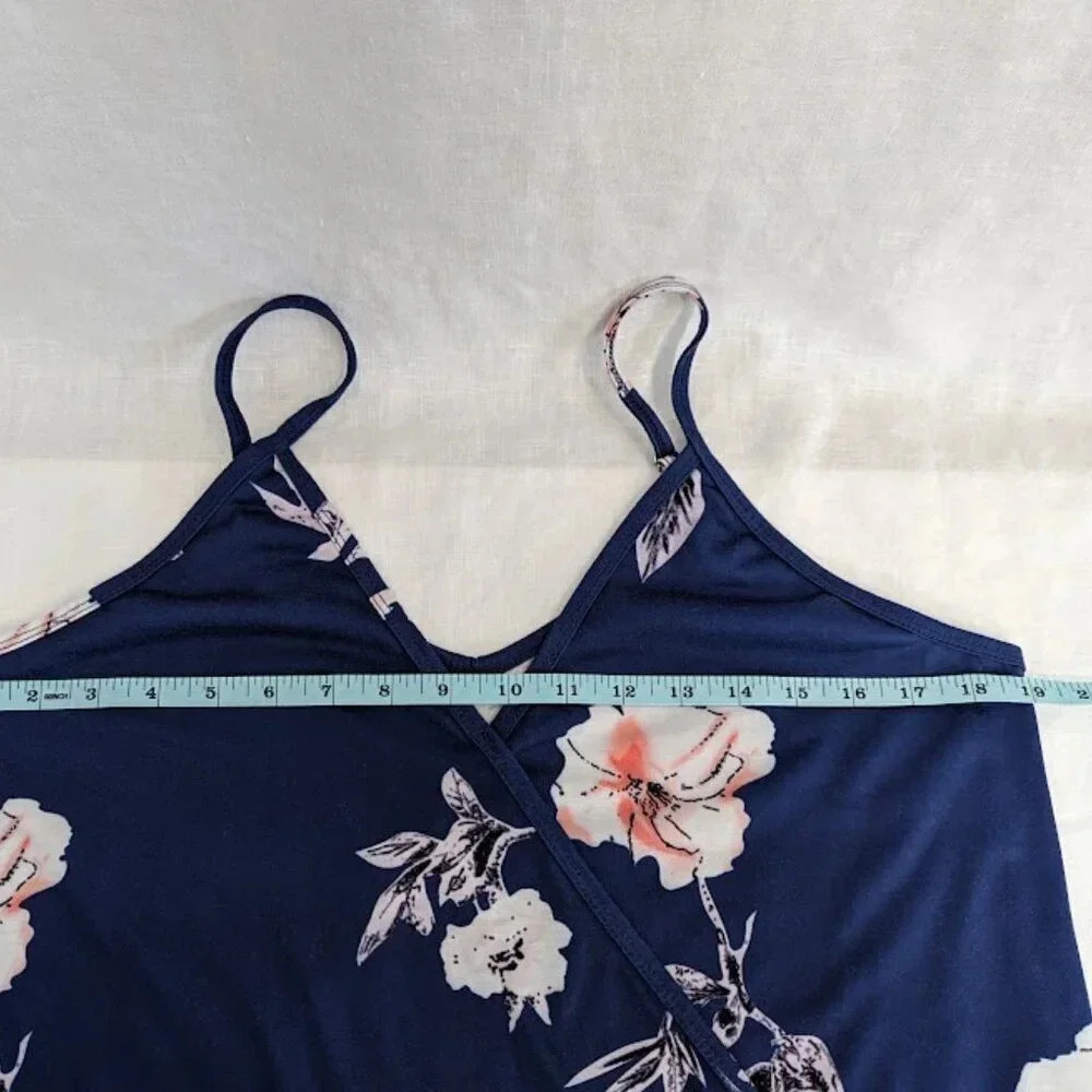 Navy Blue floral print, flowy fit, tank top women's size Large    NWOT   T14 - Picture 4 of 5